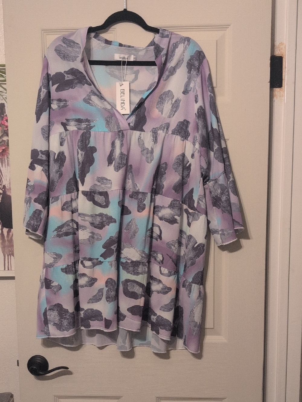 Bellino Clothing Lavender Multi-Color Printed V-Neck Women’s Tunic
